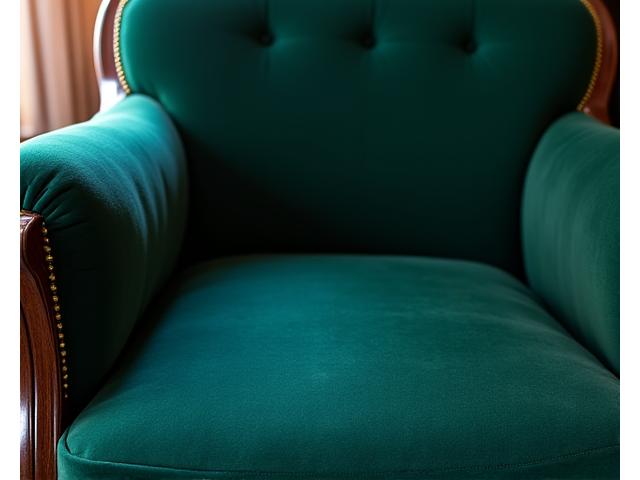 ジンザブルームの店内にあるアールデコ調の特注家具。深い色合いの木材とベルベットの組み合わせ。